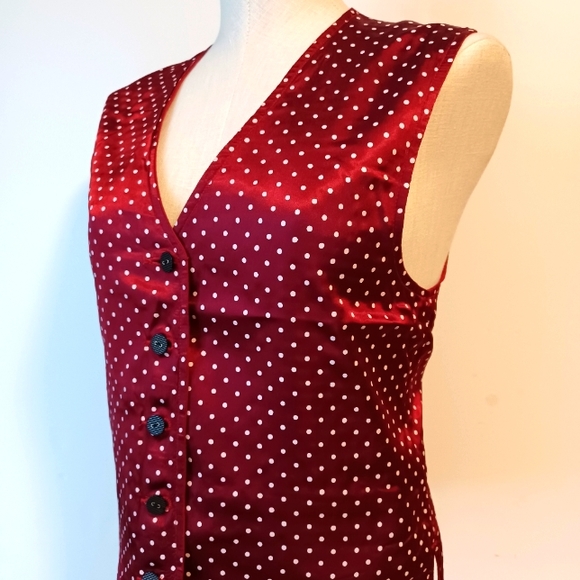 NWOT Esprit Reversible Passion Red & Wine Polka-dot Vest Small - Picture 2 of 11